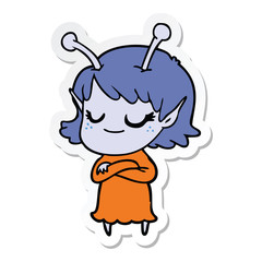 sticker of a smiling alien girl cartoon