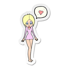 sticker of a cartoon woman with love heart
