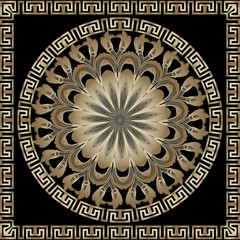 Ornamental vector round greek mandala pattern. Modern background. Geometric greek key meanders line art  floral ornament with square frame. Gold flower. Elegance decorative vintage mandala design