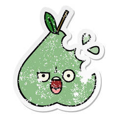 distressed sticker of a cute cartoon green pear