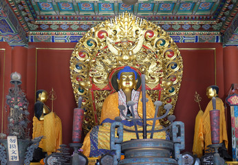 Blue Buddha Altar Offerings Yonghe Gong Buddhist Lama Temple. Built in 1694, Yonghe Gong is the...