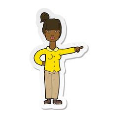 sticker of a cartoon woman pointing