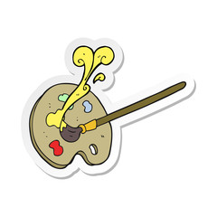 sticker of a cartoon artist palette