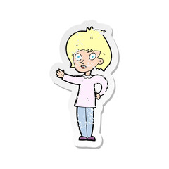 retro distressed sticker of a cartoon happy woman