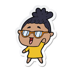 sticker of a cartoon happy woman wearing spectacles