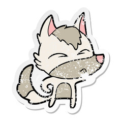distressed sticker of a cartoon wolf whistling