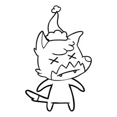 line drawing of a dead fox wearing santa hat