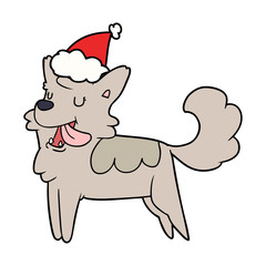 line drawing of a happy dog wearing santa hat