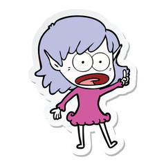 sticker of a cartoon shocked elf girl