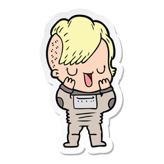 sticker of a cute cartoon girl with hipster haircut