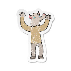 retro distressed sticker of a cartoon happy werewolf man