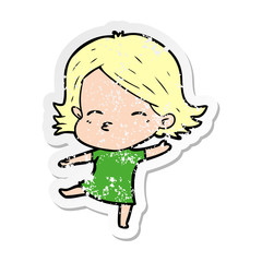 distressed sticker of a cartoon woman dancing