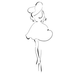 Black and white fashion sketch of a runaway girl