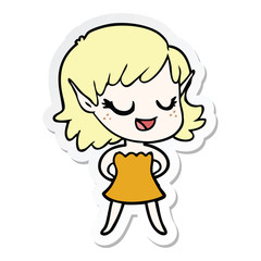 sticker of a happy cartoon elf girl