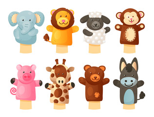 Hands puppets play doll, cute and funny animals