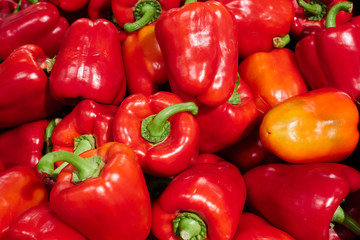 Red bell peppers on the shop window