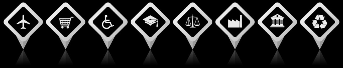 Infographic vector template for business presentation. Industrial and education icon set on black background.