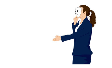 Close up a businesswoman wearing a mask and shaking hand with the team. Concept vector illustration for finance and business. 