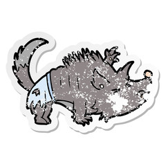 distressed sticker of a cartoon werewolf