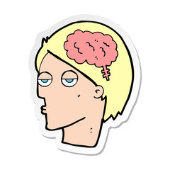 sticker of a cartoon head with brain symbol