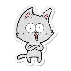 distressed sticker of a funny cartoon cat