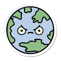 sticker of a cute cartoon planet earth