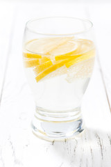 refreshing water with lemon, closeup