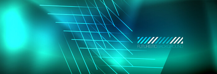 Neon glowing techno lines, hi-tech futuristic abstract background template with lines