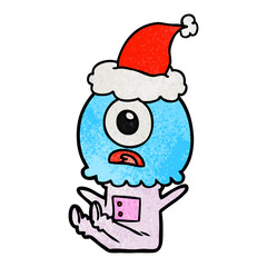 textured cartoon of a cyclops alien spaceman wearing santa hat
