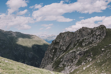 Fototapeta na wymiar View closeup mountains scene, route great Aletsch Glacier