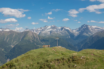 View closeup mountains scene, route great Aletsch Glacier