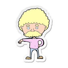 sticker of a cartoon man with mustache making camp gesture