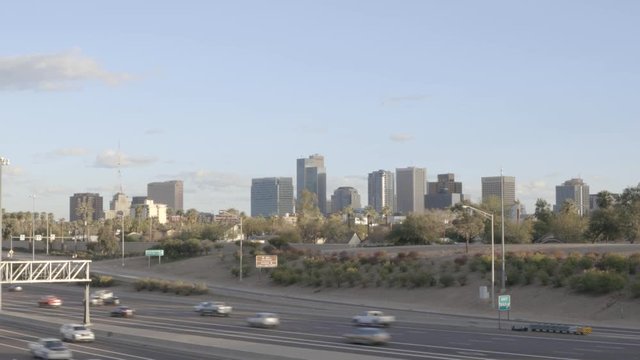 Time lapse of downtown Phoenix with I-10 in the foreground.