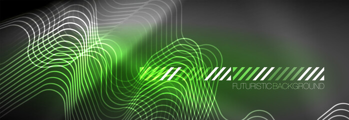 Glowing neon abstract lines, techno futuristic template