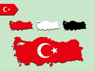 Turkey map with national flag 