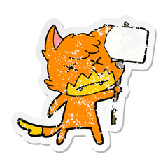 distressed sticker of a cartoon dead fox with protest sign