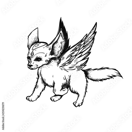 The Small Cute Fox With Angel Wings Running Little Creature - 