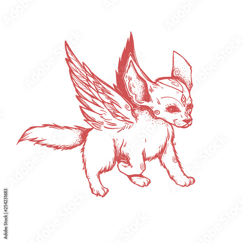 The Small Cute Fox With Angel Wings Running Little Creature - 