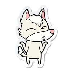 sticker of a cartoon wolf shrugging shoulders