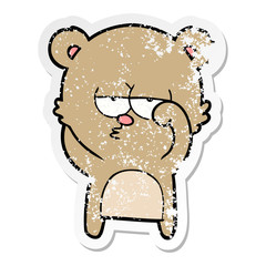 distressed sticker of a bored bear cartoon