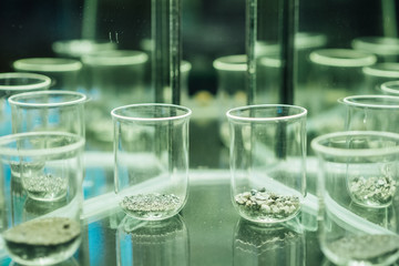 Stones and minerals in glass cabinets