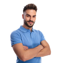 Portrait of a good-looking man wearing a blue polo