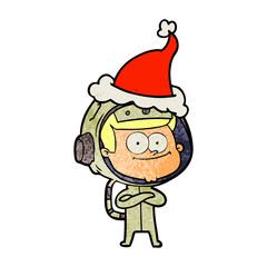 happy astronaut textured cartoon of a wearing santa hat