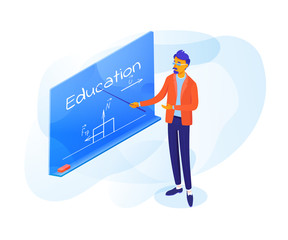Teacher pointing on blackboard vector illustration