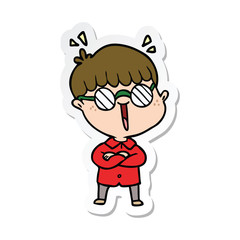 sticker of a cartoon boy wearing spectacles