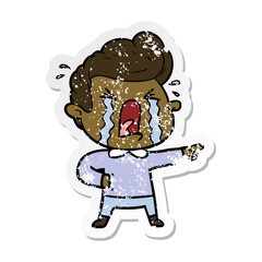 distressed sticker of a cartoon crying man