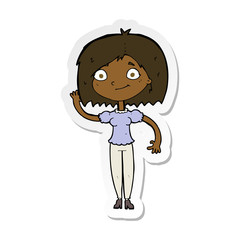 sticker of a cartoon woman waving