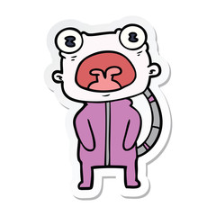 sticker of a cartoon weird alien communicating