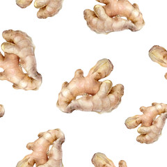 Watercolor hand drawn ginger isolated seamless pattern.