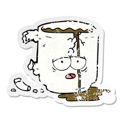 distressed sticker of a cartoon broken mug